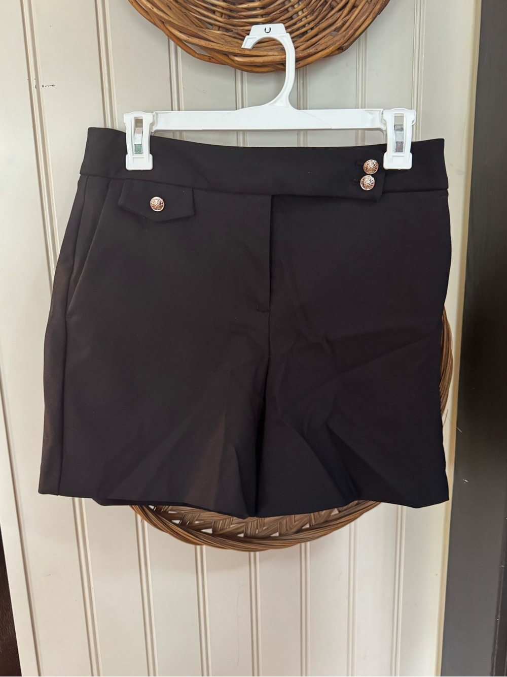 Black Women's Tailored Shorts with Decorative Buttons size 4